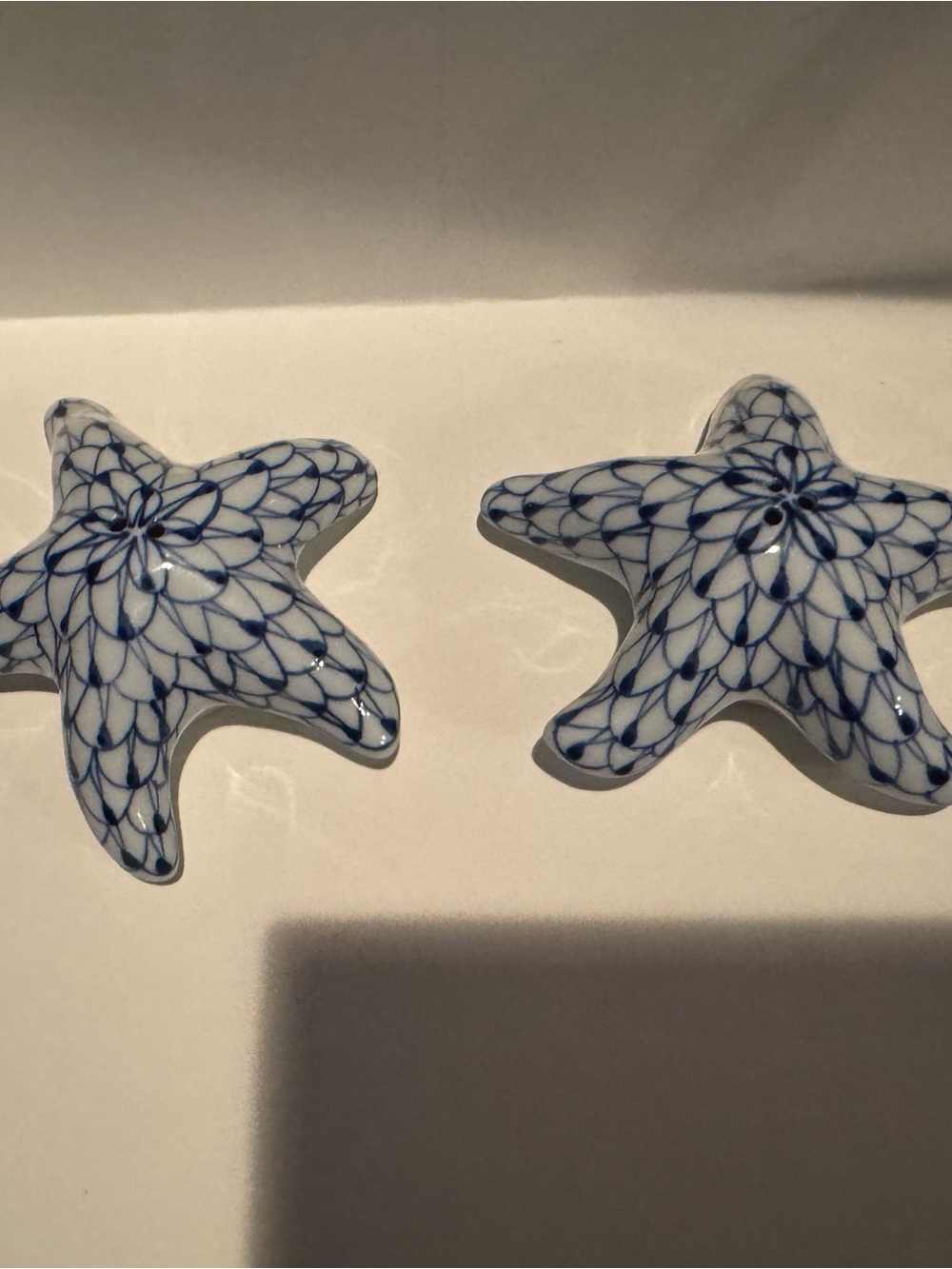 Andrea By Sadek Blue and White Ceramic Starfish Salt and pepper shakers